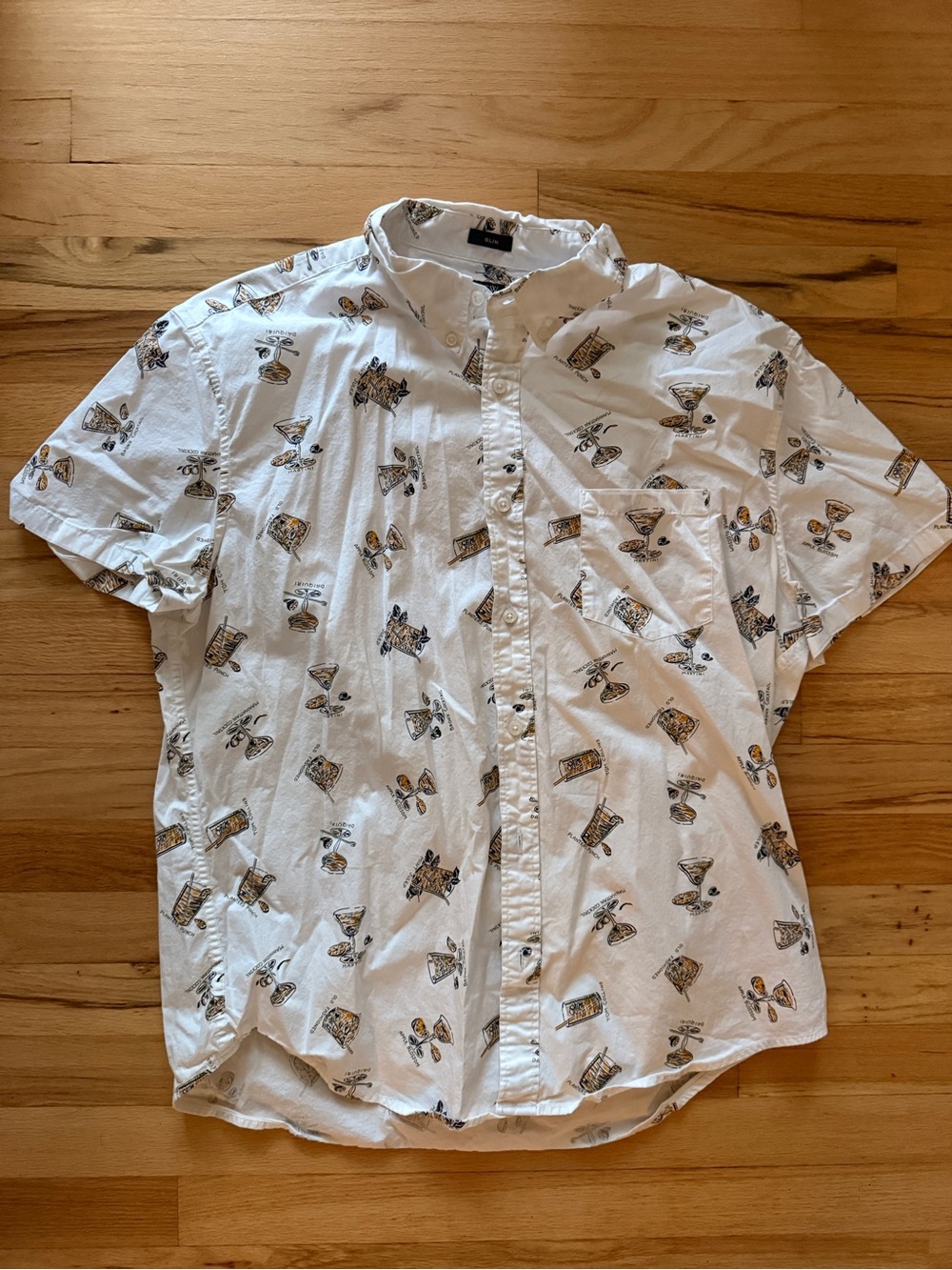 J. Crew White Short-Sleeve Button-Down Shirt with Tropical Drink Print